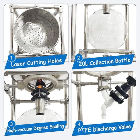 20L Split-Type Vacuum Filtration System, Vacuum Suction Filter, 304 Stainless Steel Buchner Funnel, Borosilicate Glass Flask, -0.098MPa Filtration Apparatus for Lab Solid - Liquid Separation in Kuwait