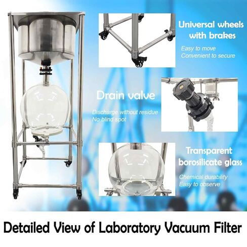 نظام مرشح قمع بوخنر سعة 50 لتر، فلتر فراغ 0.098 ميجا باسكال مع صمام تفريغ، دورق زجاجي وإطار من الفولاذ المقاوم للصدأ، لاستخراج السائل السائل في المختبر، تفاعل درجة حرارة الغرفة in Kuwait