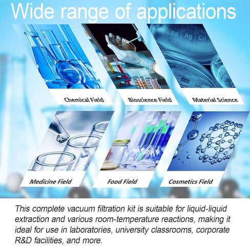 نظام مرشح قمع بوخنر سعة 50 لتر، فلتر فراغ 0.098 ميجا باسكال مع صمام تفريغ، دورق زجاجي وإطار من الفولاذ المقاوم للصدأ، لاستخراج السائل السائل في المختبر، تفاعل درجة حرارة الغرفة in Kuwait