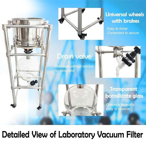 نظام تصفية قمع Buchner سعة 20 لترًا، -0.098 ميجا باسكال، فلتر شفط من الفولاذ المقاوم للصدأ مع صمام تفريغ، ودورق زجاجي وإطار من الفولاذ المقاوم للصدأ، لفصل المواد الصلبة والسائلة in Kuwait