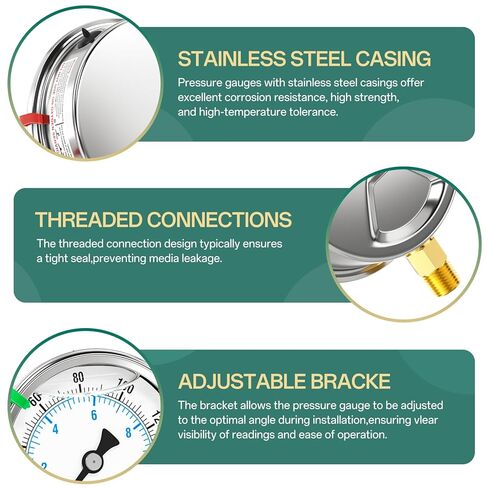 مقياس ضغط مملوء بالسائل من الفولاذ المقاوم للصدأ 0-160 رطل لكل بوصة مربعة، مقاس قرص 4 بوصة، حامل سفلي 1/4 بوصة NPT، للأنبوب، مضخة المياه، الغاز، السائل، اختبار الضغط (مع مؤشر علامة النطاق) in Kuwait