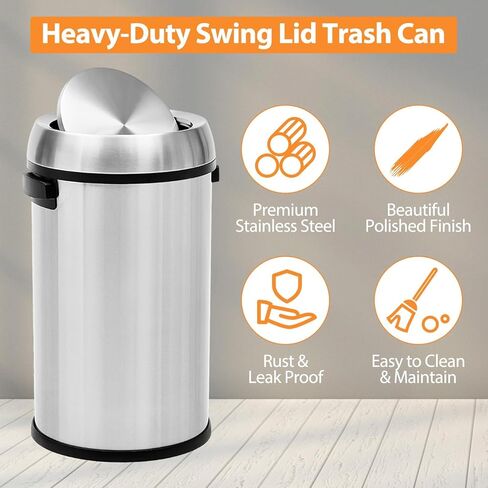 17 Gallon Fingerprint-Proof Stainless Steel Trash Can, Heavy Duty Commercial Round Garbage Bin with Swing Lid for Restaurant, Home, Office, Silver in Kuwait