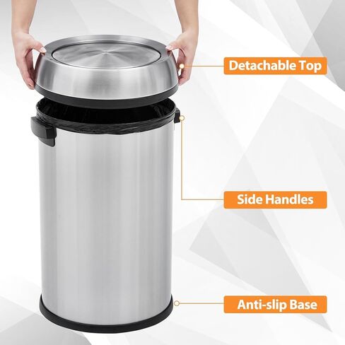 17 Gallon Fingerprint-Proof Stainless Steel Trash Can, Heavy Duty Commercial Round Garbage Bin with Swing Lid for Restaurant, Home, Office, Silver in Kuwait