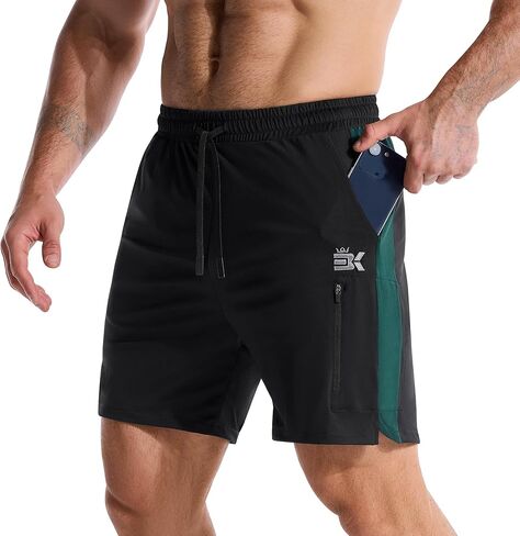 BROKIG Men's LightArmor Workout Shorts with Zip Pockets, Quick Dry Breathable Tennis Running Short for Gym Athletic in Saudi Arabia