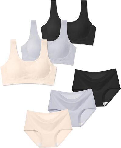 SALIA GIRL حمالات صدر وسراويل داخلية للتدريب للمراهقات والفتيات 10-16 حمالة صدر رياضية بدون خياطة مع سراويل داخلية مجموعات متعددة in Kuwait