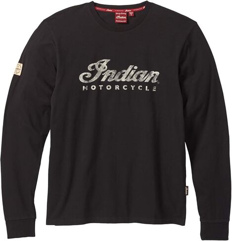 Indian Motorcycle Men's Long Sleeve Script Logo T-Shirt, Black in Kuwait