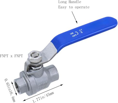 Dnyta 2 Pcs Full Port Forged Ball Valve 1/4 Inch, Stainless Steel 304 Heavy Duty 3/4 Gas Valve for Water, Oil, Gas, 1000WOG (FNPT x FNPT 1/4") in Kuwait