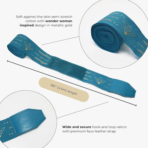 لفافات اليد للملاكمة للسيدات، Muay Thai Kickboxing وMMA، Athena Diana Handwrap باللون الأزرق المخضر 4.5 متر 180 بوصة الطول in Kuwait
