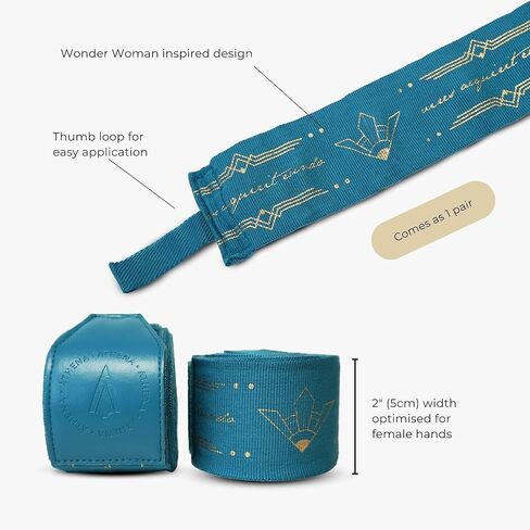 لفافات اليد للملاكمة للسيدات، Muay Thai Kickboxing وMMA، Athena Diana Handwrap باللون الأزرق المخضر 4.5 متر 180 بوصة الطول in Kuwait