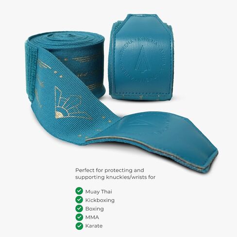 لفافات اليد للملاكمة للسيدات، Muay Thai Kickboxing وMMA، Athena Diana Handwrap باللون الأزرق المخضر 4.5 متر 180 بوصة الطول in Kuwait