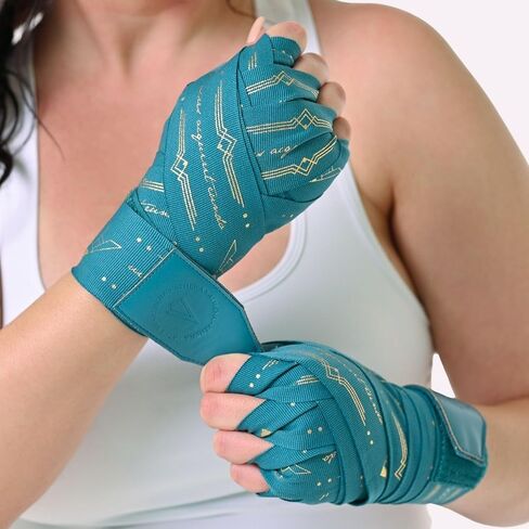 لفافات اليد للملاكمة للسيدات، Muay Thai Kickboxing وMMA، Athena Diana Handwrap باللون الأزرق المخضر 4.5 متر 180 بوصة الطول in Kuwait