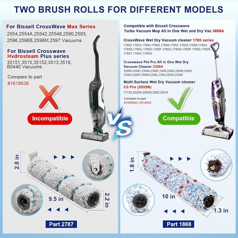 قطع غيار فلتر الفرشاة للمكنسة الكهربائية Bissell CrossWave Turbo 3888A Pet Pro 2306A 1785 الرطبة والجافة، 2 حزمة 1868 بكرات فرشاة متعددة الأسطح، 2 حزمة 1866 مرشحات فراغ، الجزء رقم 1608683 1608684 in Saudi Arabia