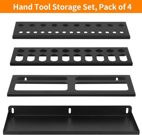 رفوف تخزين الأدوات اليدوية المثبتة على الحائط، منظم مفك البراغي، حامل الكماشات، رف المطرقة، رف تخزين معدني، منظم الأدوات اليدوية للمرآب، ورشة العمل، السقيفة، مجموعة من 4 قطع in Kuwait