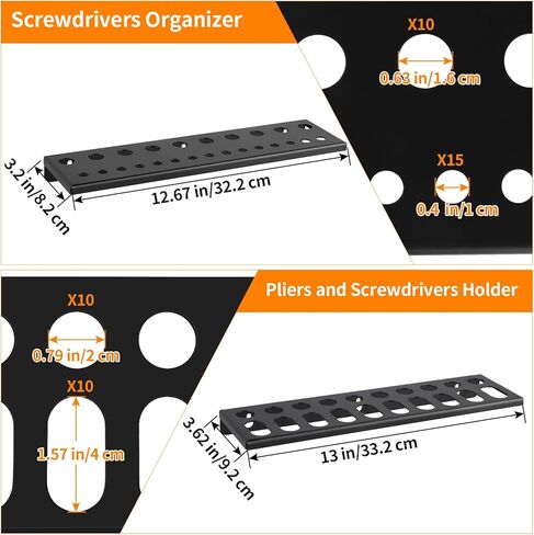 رفوف تخزين الأدوات اليدوية المثبتة على الحائط، منظم مفك البراغي، حامل الكماشات، رف المطرقة، رف تخزين معدني، منظم الأدوات اليدوية للمرآب، ورشة العمل، السقيفة، مجموعة من 4 قطع in Kuwait