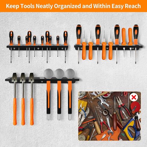 رفوف تخزين الأدوات اليدوية المثبتة على الحائط، منظم مفك البراغي، حامل الكماشات، رف المطرقة، رف تخزين معدني، منظم الأدوات اليدوية للمرآب، ورشة العمل، السقيفة، مجموعة من 4 قطع in Kuwait