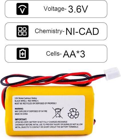 Fulpower 5 عبوات 3.6 فولت 900 مللي أمبير Ni-Cd AA بطاريات إضاءة الطوارئ القابلة لإعادة الشحن لـ Exitronix 10010037، Max Power B2-0031 MH468886، Unitech LEDR-1 6200RP، Dantona CUSTOM-318 OSA230، بطارية بديلة. in Kuwait