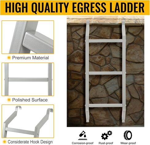 سلم الخروج 3 خطوات سلم نافذة الطابق السفلي الصلب الهروب في حالات الطوارئ مع سطح مصقول فضي مثالي لنافذة الخروج بشكل جيد in Kuwait