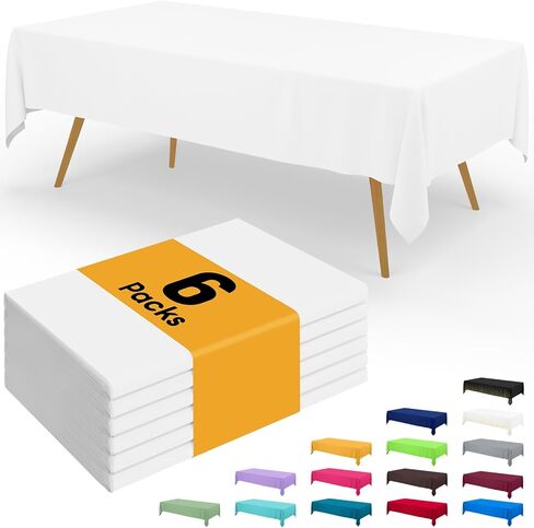 Smiry Disposable Table Cloth - 6 Pack, 54 x 108 Inch Waterproof Rectangle Tablecloths for Parties, Decorative Plastic Table Cover, Leakproof & Sturdy, White in Saudi Arabia
