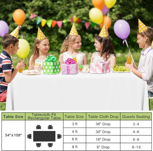 Smiry Disposable Table Cloth - 6 Pack, 54 x 108 Inch Waterproof Rectangle Tablecloths for Parties, Decorative Plastic Table Cover, Leakproof & Sturdy, White in Saudi Arabia