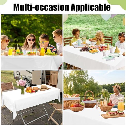 Smiry Disposable Table Cloth - 6 Pack, 54 x 108 Inch Waterproof Rectangle Tablecloths for Parties, Decorative Plastic Table Cover, Leakproof & Sturdy, White in Saudi Arabia