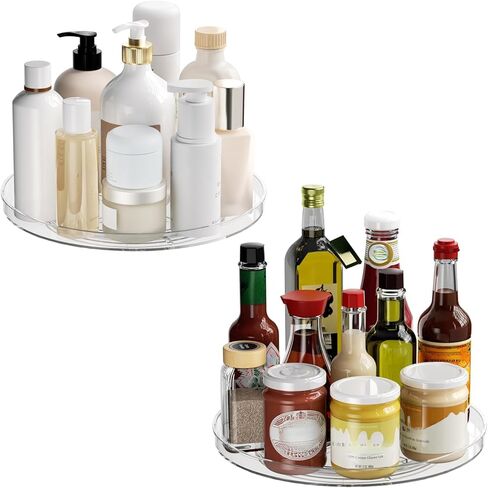 2 Pack Lazy Susan Organizer Turntable, Clear 9 Inch Rotating Organizer Tray for Cabinet Table Top, Round Non-Skid Refrigerator Lazy Susan, Kitchen Storage for Pantry Countertop Bathroom, Spice Rack in Saudi Arabia