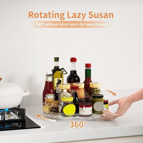 2 Pack Lazy Susan Organizer Turntable, Clear 9 Inch Rotating Organizer Tray for Cabinet Table Top, Round Non-Skid Refrigerator Lazy Susan, Kitchen Storage for Pantry Countertop Bathroom, Spice Rack in Saudi Arabia