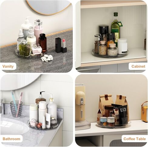 2 Pack Lazy Susan Organizer Turntable, Clear 9 Inch Rotating Organizer Tray for Cabinet Table Top, Round Non-Skid Refrigerator Lazy Susan, Kitchen Storage for Pantry Countertop Bathroom, Spice Rack in Saudi Arabia