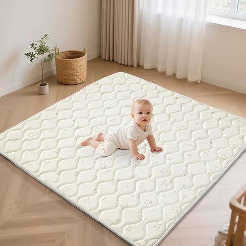 Play Mat for Baby, Soft Foam Floor Pads, 47"x47" Tummy Time Play mat for Infant and Toddler, Portable Foldable Puzzle Mat for Nursery, Outdoor Yard or Playpen (Ocean Ivory) in Kuwait