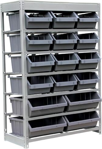 King's Rack Bin Rack Storage System Heavy Duty Steel Rack Organizer Shelving Unit w/ 22 Plastic Bins in 6 tiers in Saudi Arabia