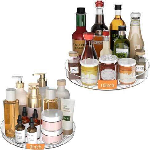 2 Pack Lazy Susan Organizer Turntable, Clear 9 Inch Rotating Organizer Tray for Cabinet Table Top, Round Non-Skid Refrigerator Lazy Susan, Kitchen Storage for Pantry Countertop Bathroom, Spice Rack in Saudi Arabia
