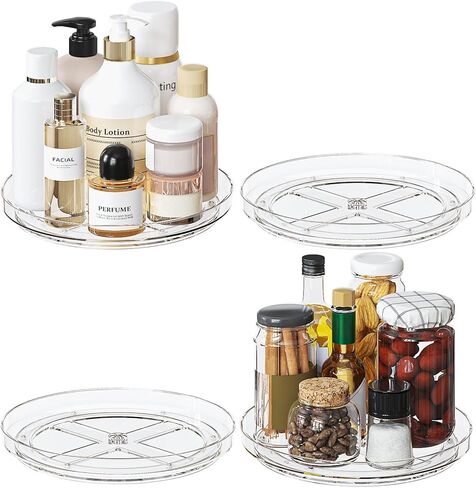 2 Pack Lazy Susan Organizer Turntable, Clear 9 Inch Rotating Organizer Tray for Cabinet Table Top, Round Non-Skid Refrigerator Lazy Susan, Kitchen Storage for Pantry Countertop Bathroom, Spice Rack in Saudi Arabia