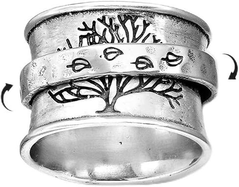 شجرة الحياة الدوار الدائري للنساء الفتيات الرجال مكافحة القلق تململ تدوير بحرية الإلهام تخفيف التوتر التراص الاصبع الوسطى واسعة النطاق أزياء خمر يترك بيان حلقة مجوهرات شخصية هدايا Bff عيد الحب عيد ميلاد in Kuwait