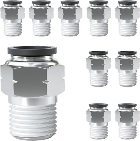 AIRZOE ادفع لتوصيل التركيبات 3/8 بوصة أنبوب OD × 1/4 بوصة خيط NPT، ادفع في وصلة هوائية مشتركة تركيبات سريعة، PC 3/8 بوصة -N02 (10 قطع) in Kuwait