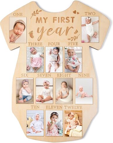 R HORSE My First Year Photo Frame - Cute Elephant Display Wood Board Baby’s First Year Picture Frame 12 Months Milestone Sign Baby Keepsake Board 1st Birthday Nursery Decoration Gift for Boy Girl in Saudi Arabia