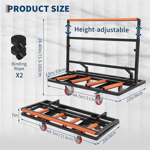 Drywall Cart Dolly w/ 5" Swivel Casters,2000 LBS Load Capacity, Foldable Panel Truck Cart with Adjustable Handle & Tie-Down Strap for Handling Plywood, Plasterboard, Glass in Saudi Arabia