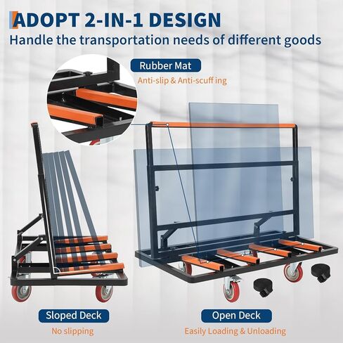 Drywall Cart Dolly w/ 5" Swivel Casters,2000 LBS Load Capacity, Foldable Panel Truck Cart with Adjustable Handle & Tie-Down Strap for Handling Plywood, Plasterboard, Glass in Saudi Arabia