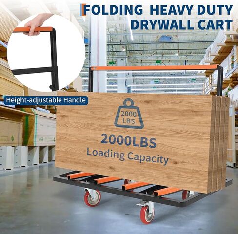 Drywall Cart Dolly w/ 5" Swivel Casters,2000 LBS Load Capacity, Foldable Panel Truck Cart with Adjustable Handle & Tie-Down Strap for Handling Plywood, Plasterboard, Glass in Saudi Arabia