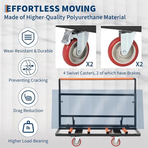 Drywall Cart Dolly w/ 5" Swivel Casters,2000 LBS Load Capacity, Foldable Panel Truck Cart with Adjustable Handle & Tie-Down Strap for Handling Plywood, Plasterboard, Glass in Saudi Arabia