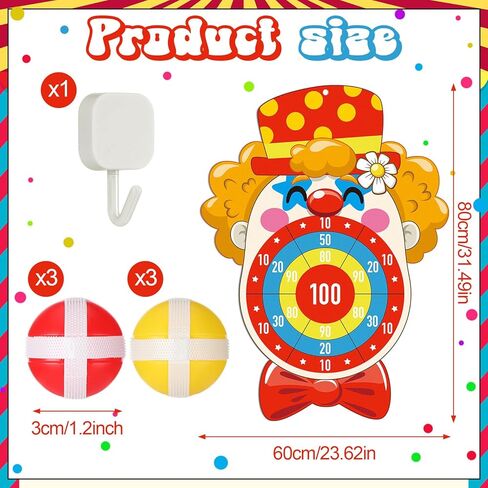 Carnival Circus Dart Board Game Birthday Party Decoration Set with 6 Sticky Balls Felt Cloth Circus Theme Party Decorations Fun Outdoor & Indoor Activities Family Game for Birthday in Saudi Arabia