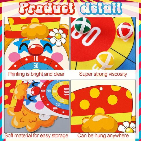Carnival Circus Dart Board Game Birthday Party Decoration Set with 6 Sticky Balls Felt Cloth Circus Theme Party Decorations Fun Outdoor & Indoor Activities Family Game for Birthday in Saudi Arabia