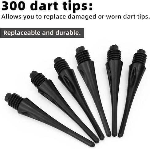 300 Pack 2BA Thread Soft Dart Tips, Durable Nylon Replacement Dart Points Break Resistant Soft Tip Darts Accessories Set for Electronic Dartboards (Black) in Saudi Arabia