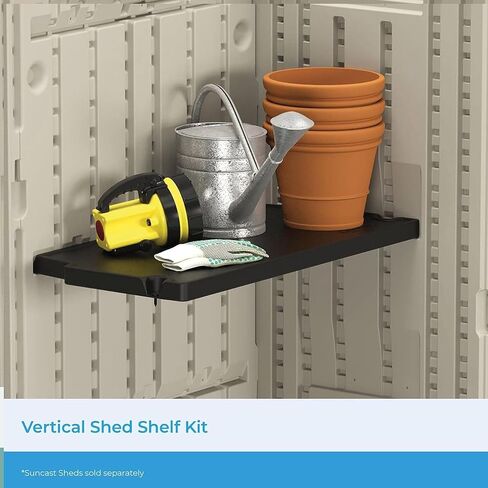 Suncast Vertical Shed Shelf Kit, Space-Saving Shelf for Vertical Outdoor Storage Sheds, 27.75" W x 14.5" D x 1.25" H, Black, Made in The USA in Kuwait