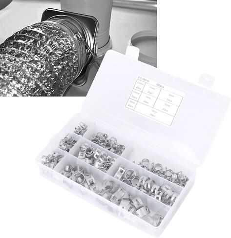 مشابك خرطوم 304 من الفولاذ المقاوم للصدأ مشبك زنبركي خط الوقود مشابك أنابيب البنزين مضادة للصدأ لأنابيب الوقود البنزين محركات صغيرة خراطيم الهواء فضية 160 قطعة 8 مقاسات in Kuwait