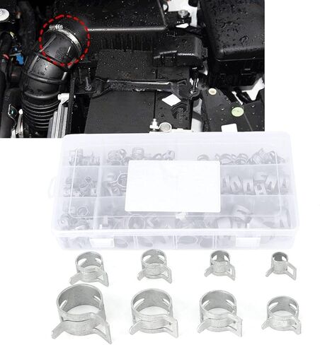 مشابك خرطوم 304 من الفولاذ المقاوم للصدأ مشبك زنبركي خط الوقود مشابك أنابيب البنزين مضادة للصدأ لأنابيب الوقود البنزين محركات صغيرة خراطيم الهواء فضية 160 قطعة 8 مقاسات in Kuwait