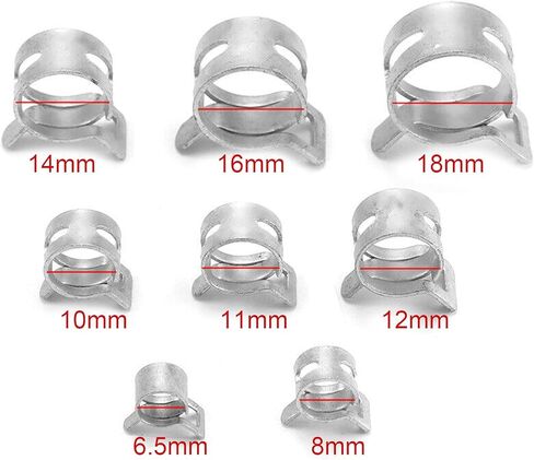 مشابك خرطوم 304 من الفولاذ المقاوم للصدأ مشبك زنبركي خط الوقود مشابك أنابيب البنزين مضادة للصدأ لأنابيب الوقود البنزين محركات صغيرة خراطيم الهواء فضية 160 قطعة 8 مقاسات in Kuwait