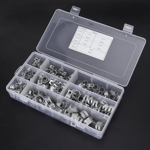 مشابك خرطوم 304 من الفولاذ المقاوم للصدأ مشبك زنبركي خط الوقود مشابك أنابيب البنزين مضادة للصدأ لأنابيب الوقود البنزين محركات صغيرة خراطيم الهواء فضية 160 قطعة 8 مقاسات in Kuwait