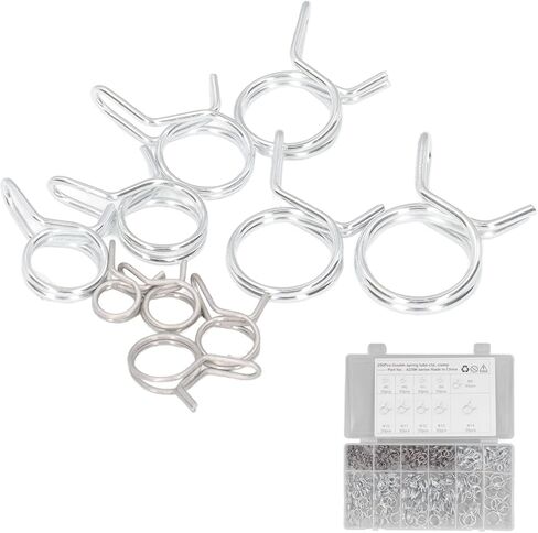 250PCS Double Wire Irrigation Hose Clamp Spring Clips Blue White Zinc Hose Tube Clamps Assortment Kit with Storage Box for Marine Automotive in Saudi Arabia