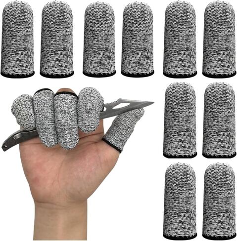 Cut Resistant Finger Cots, Level 5 Protection Sleeves for Kitchen Cutting, Wood Carving, Work. Fiber Fingertip Guards, Breathable Gray Covers, 10 Count in Kuwait