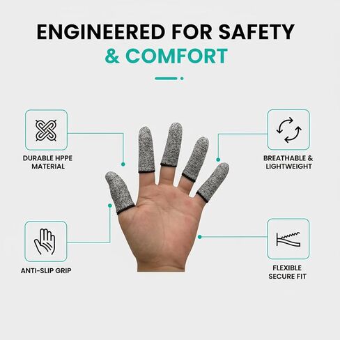 Cut Resistant Finger Cots, Level 5 Protection Sleeves for Kitchen Cutting, Wood Carving, Work. Fiber Fingertip Guards, Breathable Gray Covers, 10 Count in Kuwait