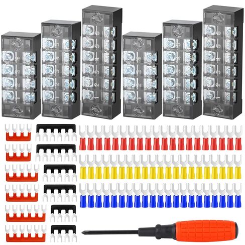 6 Sets Terminals Block Strips, 6Pcs 15A 600V 4 5 6 Positions Screw Terminal Block + 12Pcs Insulated Terminals Barrier Strip + 60Pcs Wire Connector + Screwdriver in Kuwait